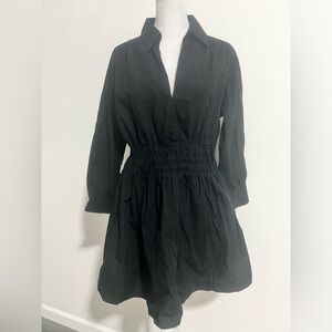Zara Womens Black Long Sleeve Collared Elastic Waist Mini Dress Size Medium